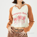 Women's autumn fashion alphabet floral long sleeve top